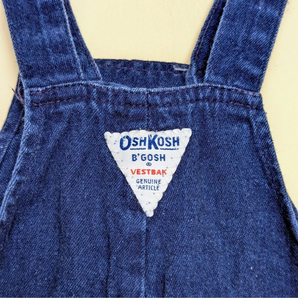 Vintage OshKosh Denim & Plaid Overall Jumper Dress Union Made 80s Vestbak 2T